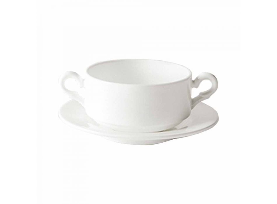 Soup Cups Tureen and Saucer in White Porcelain 13 Pieces - Samantha Viadurini