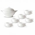 Soup Cups, Tureen and Saucer in White Porcelain 13 Pieces - Samantha