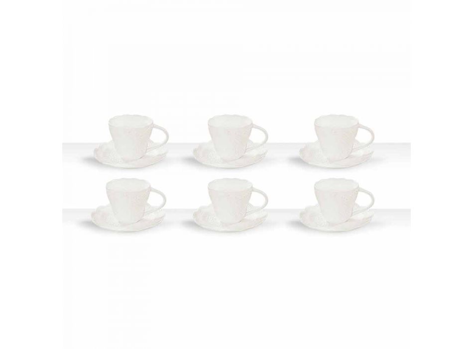 Tea Cups in White Porcelain Decorated 6 Pieces Shabby Design - Rafiki Viadurini