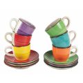 Coffee Cups with Saucer in Colored Hand Painted Stoneware 12 Pcs - Abruzzo