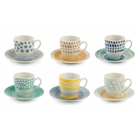 Coffee Cups with Saucer in Colored Porcelain 12 Pieces - Backdrop Viadurini