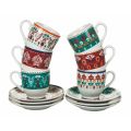 Coffee Cups and Saucer in Assorted Colored Porcelain 12 Pcs - Persia