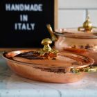 Hand Tinned Copper Oval Design Pan with Lid 27x20 cm - Mariachiara Viadurini