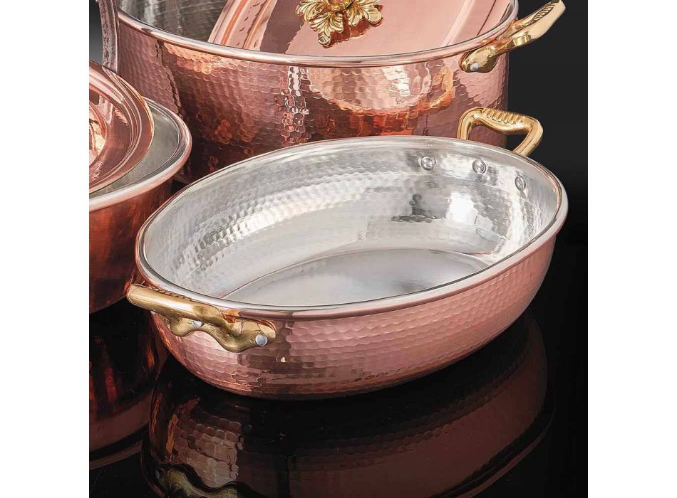 Hand Tinned Copper Oval Design Pan with Lid 27x20 cm - Mariachiara Viadurini
