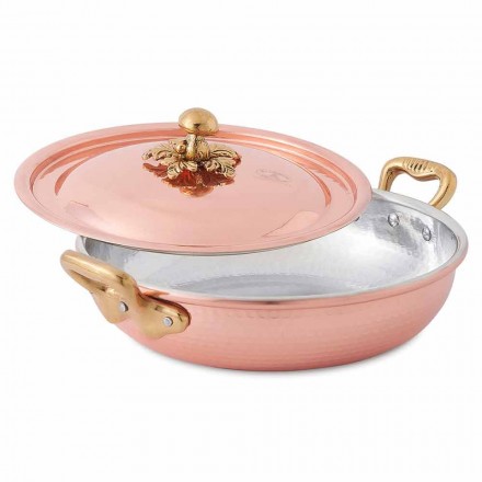 Round Design Tinned Copper Pan with Lid 20 cm - Mariastella Viadurini
