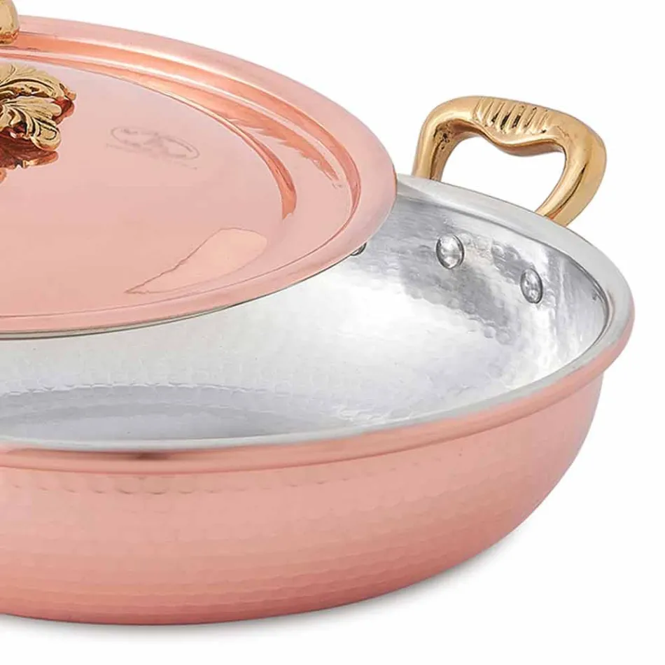 Round Design Tinned Copper Pan with Lid 24 cm - Mariastella Viadurini