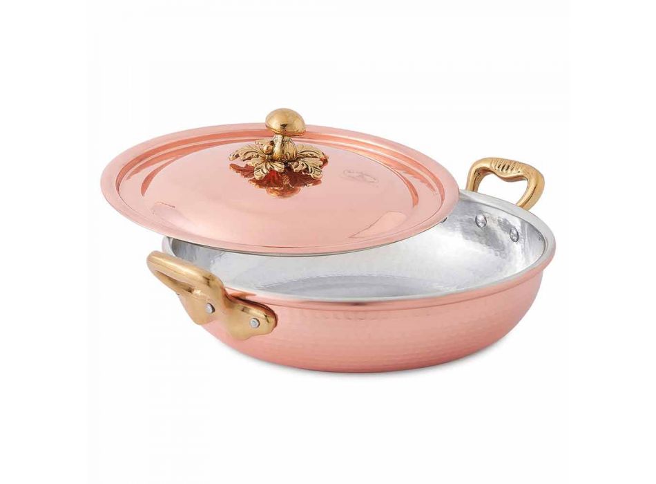 Round Design Tinned Copper Pan with Lid 24 cm - Mariastella Viadurini