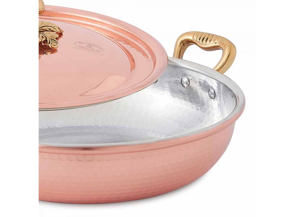 Round Design Tinned Copper Pan with Lid 28 cm - Mariastella Viadurini