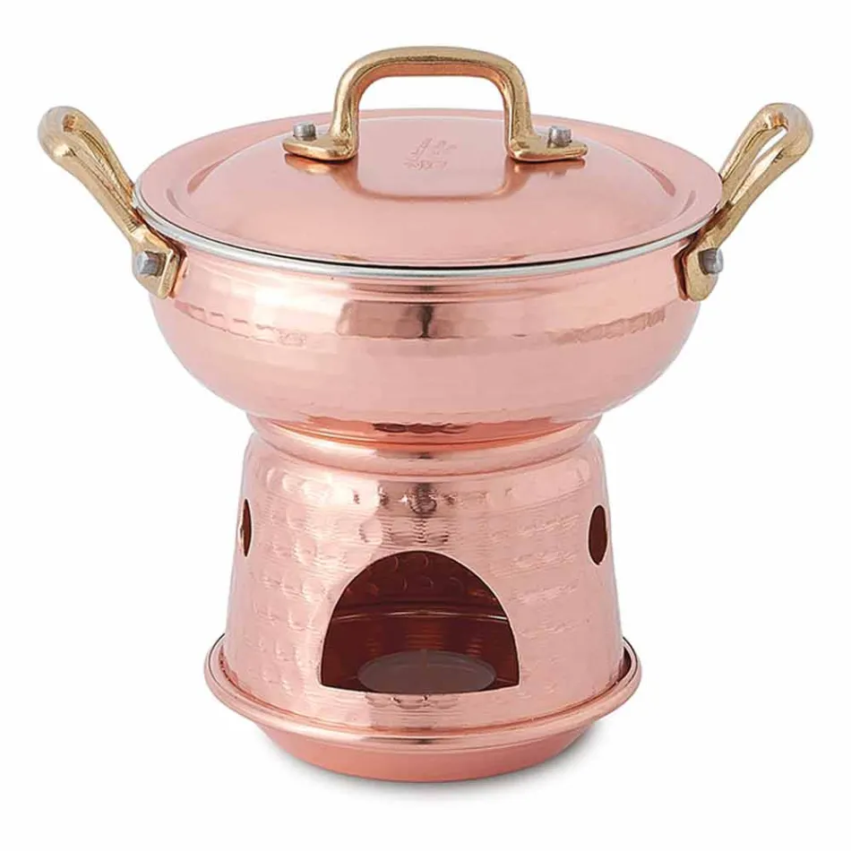 Rounded Pan for Sauce in Hand Tinned Copper Base and Lid - Gianmatteo Viadurini