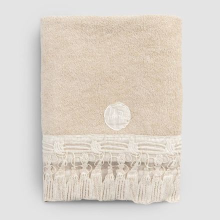 Italian Luxury Cotton Terry Bath Towel with Tassel Lace - Arafico Viadurini
