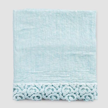 Heavy Linen Bath Towel with Italian Quality Poema Lace 2 Colors - Castle Viadurini