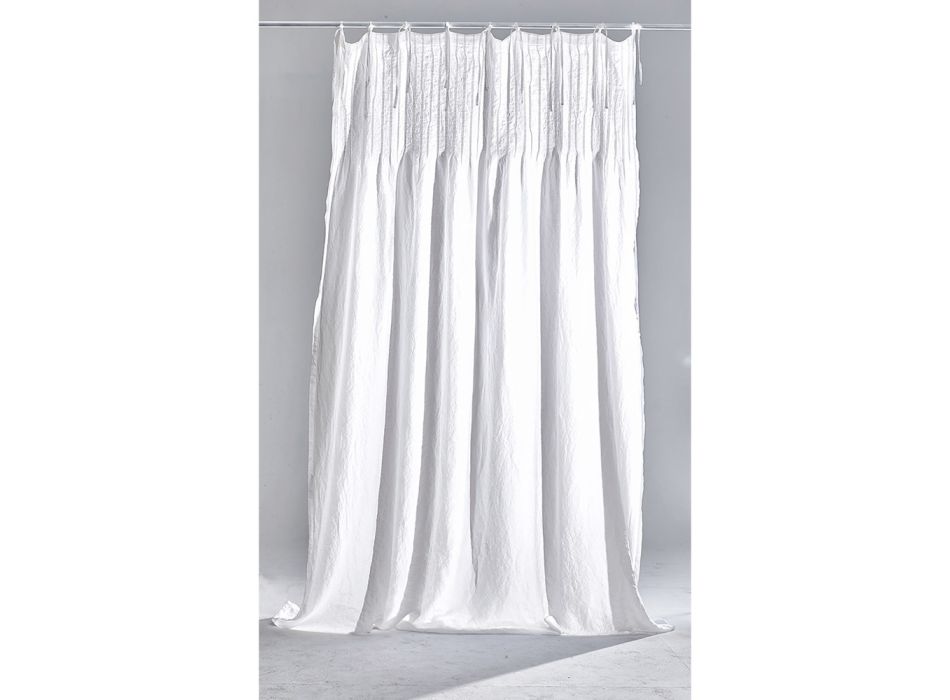 Lightweight White Linen Curtain with Italian Quality Design Ribs - Tafta Viadurini