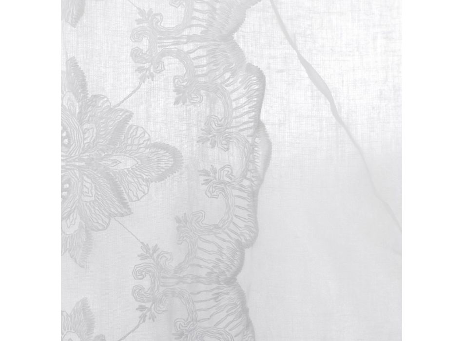 Italian Luxury Light Linen Curtain with Organza and White Embroidery - Marinella Viadurini
