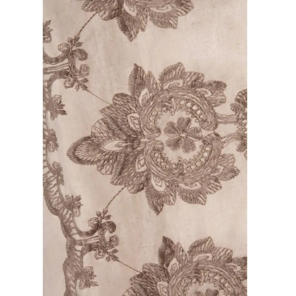 Light Linen Curtain with Organza and Gothic Embroidery in the Luxury Center - Marinella Viadurini