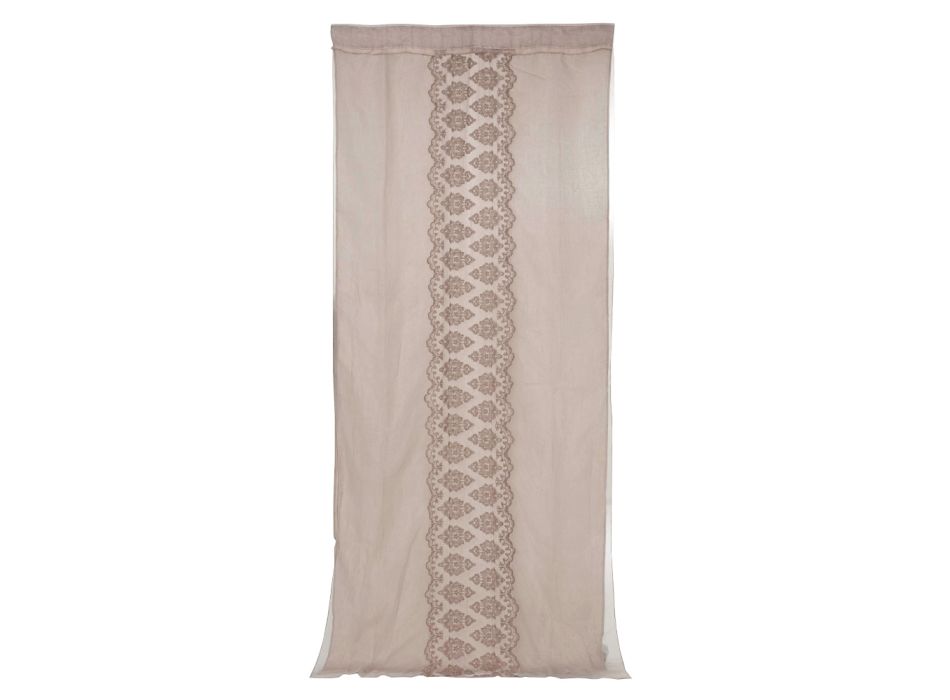 Light Linen Curtain with Organza and Gothic Embroidery in the Luxury Center - Marinella Viadurini
