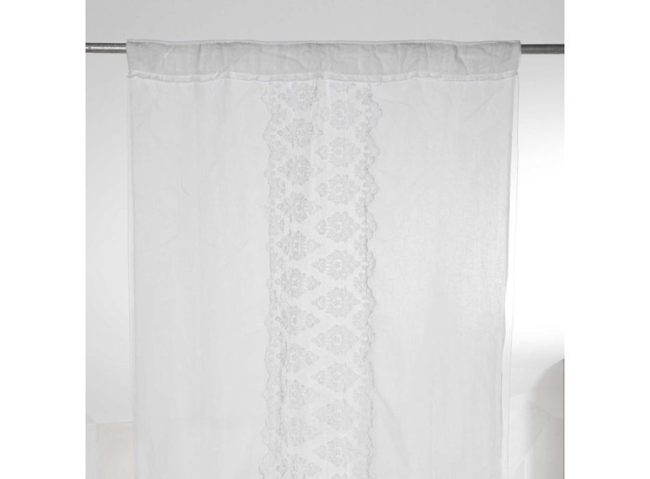 Retro Light Linen Curtain with Organza and Italian Luxury Embroidery - Marinella Viadurini