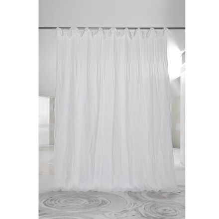 Luxury Design White Linen and Organza Curtain with Ribs - Karnak Viadurini