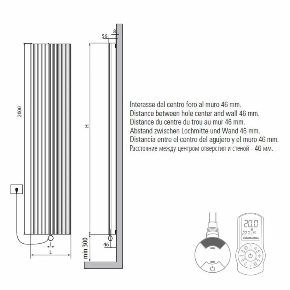 Vertical Design Electric Wall Radiator in Steel 900 W - 1000 Lines Viadurini