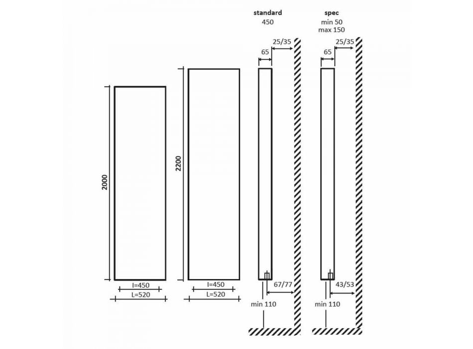 Vertical Hydraulic Design Radiator in Aluminum up to 1061 Watt - Bent Viadurini