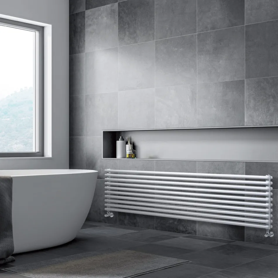 Hydraulic Radiator with Double Series of Horizontal Elements Made in Italy - Strega Viadurini
