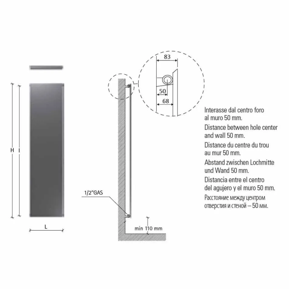 Modern Hydraulic Wall-Mounted Radiator in Steel with 839 Watt Decoration - Kelvin Viadurini