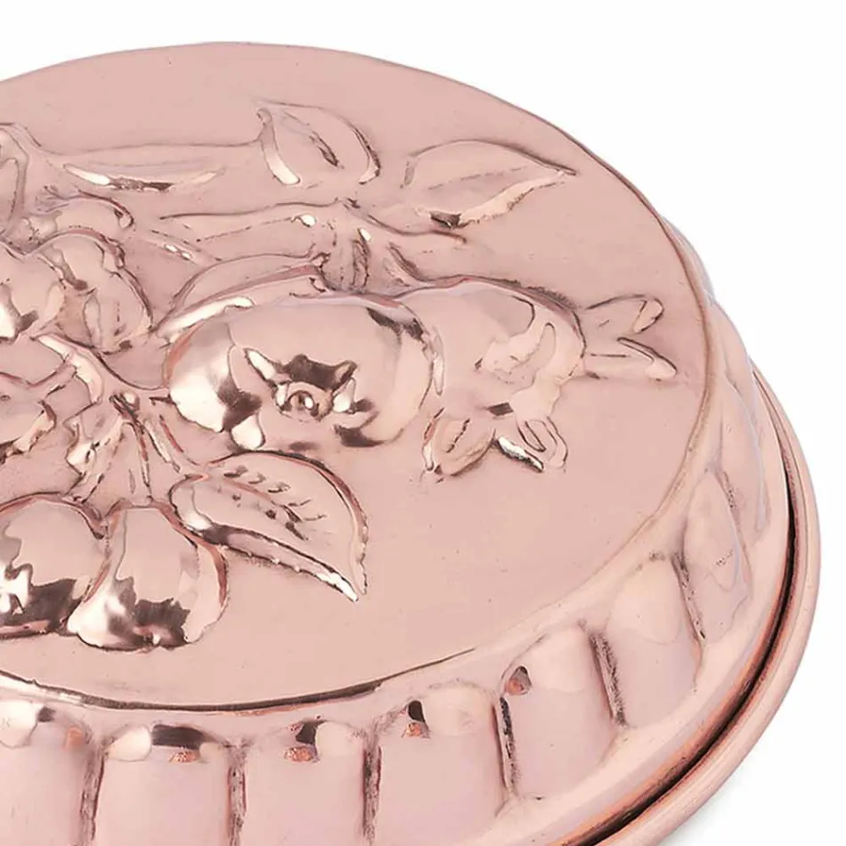 Round Hand Tinned Copper Cake Pan with Fruit Decoration 28 cm - Gianmattia Viadurini