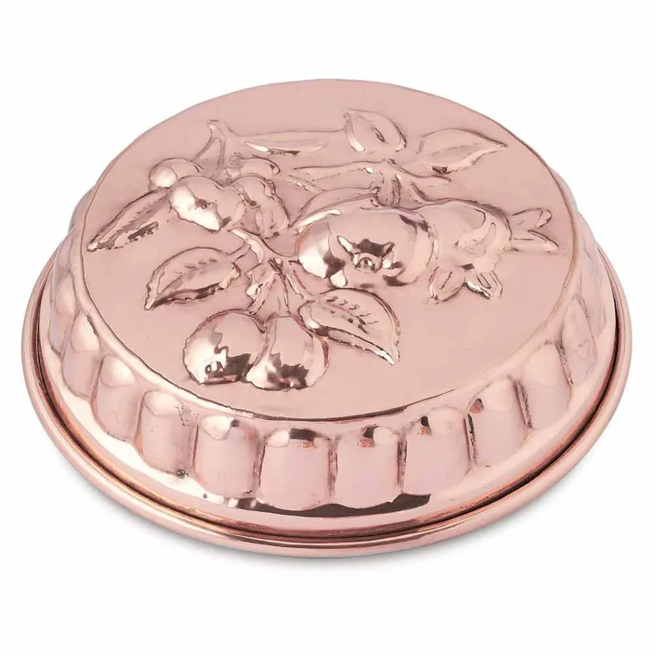 Round Hand Tinned Copper Cake Pan with Fruit Decoration 28 cm - Gianmattia Viadurini
