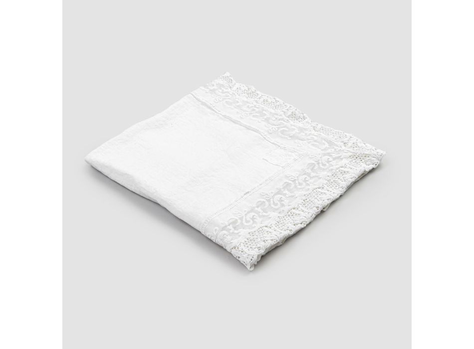 Square Linen Tablecloth with White Lace Luxury Design Made in Italy - Olivia Viadurini