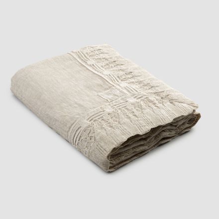 Rectangular Beige Linen Tablecloth with Luxury Tassel Lace Frame - Zippel Viadurini