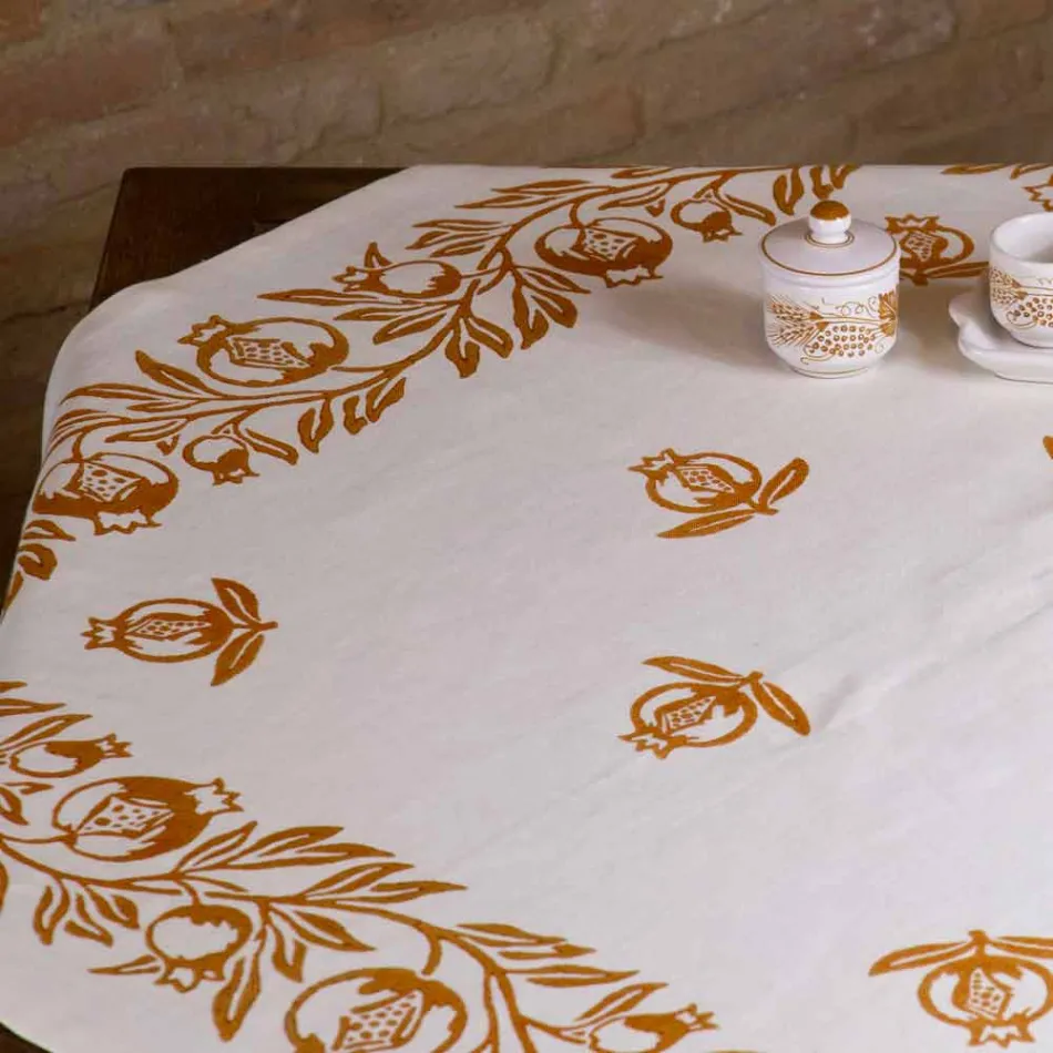 High Artistic Linen Tablecloth with Italian Art Hand Print - Brands Viadurini