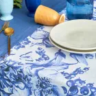Printed and Garment-Wash Linen Tablecloth with a Lush Floral Design - Caress Viadurini