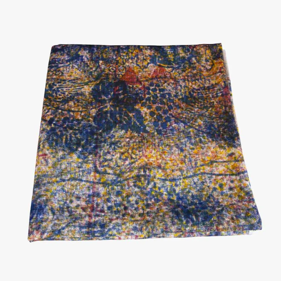 High Quality Italian Handcrafted Tablecloth with Hand Cotton Printed Viadurini