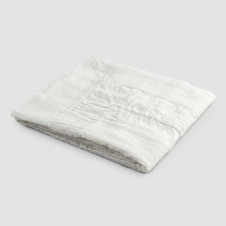 Square Tablecloth in White Linen, Frame and Embossed Fold Edge - Mippel Viadurini