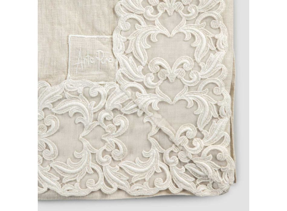 Beige Linen Rectangular Tablecloth with Farnese Luxury Artisan Lace - Kippel