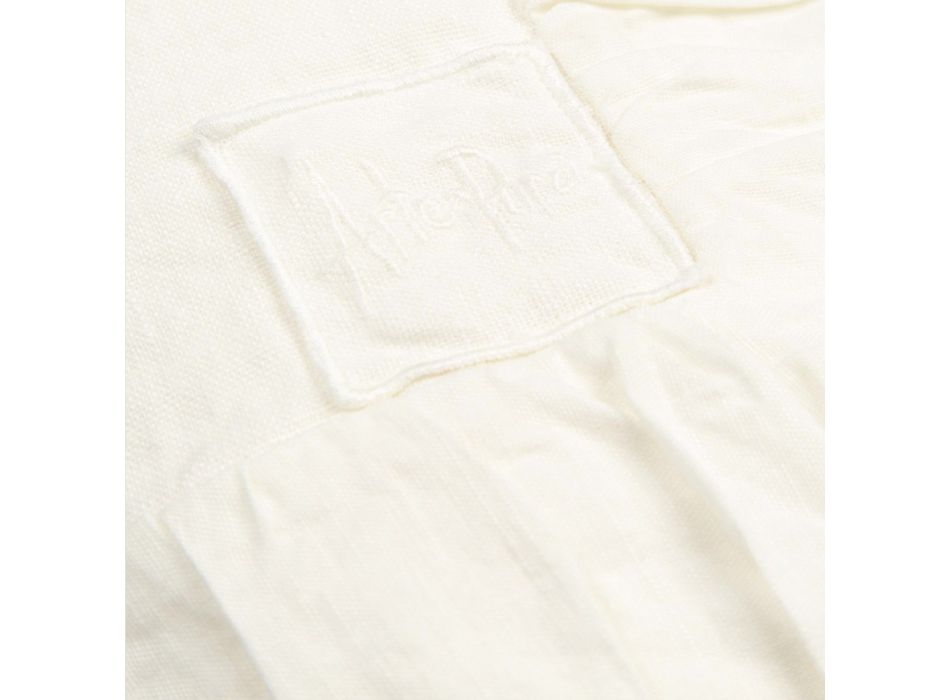 Rectangular Tablecloth in White Linen, Frame and Embossed Fold Edge - Mippel Viadurini