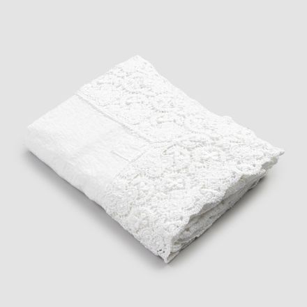Rectangular Tablecloth in Linen and Cotton Lace Italian Luxury Design - Olimpia Viadurini