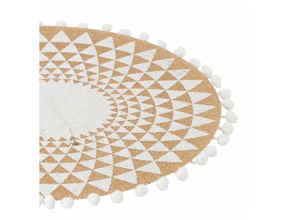 Round Breakfast Placemat in Jute with White Pon Pon 12 Pieces - Cassiode Viadurini