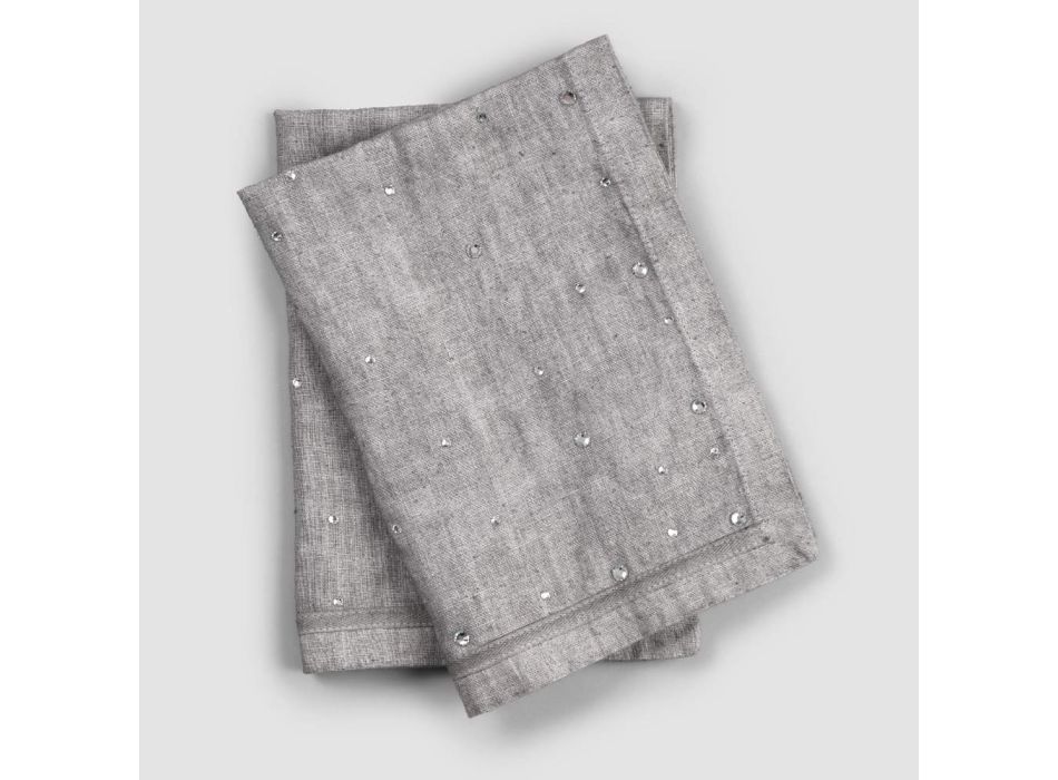 American Breakfast Placemats in Gray Linen with Crystals 2 Pieces - Macanno