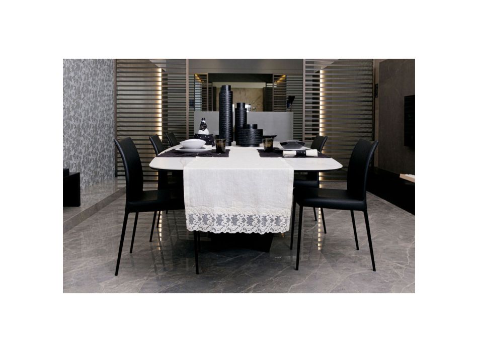 Placemats and Cutlery Holders with Crystals in Black Linen, 2 Pieces - Nabuko Viadurini