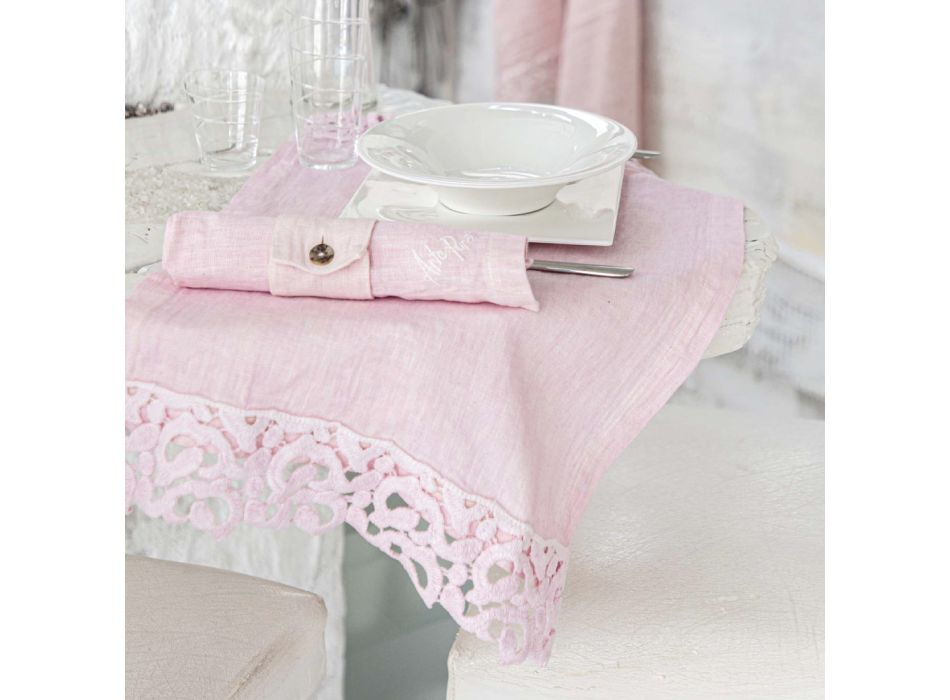 American Placemats in Linen with Poema Lace, 3 Colors 2 Pieces - Leonardino