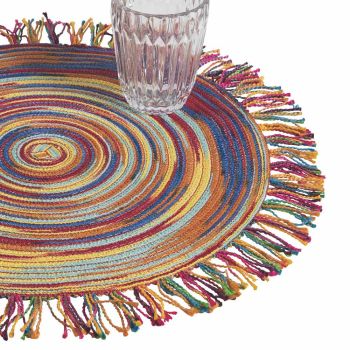 American Round Colored Polyester Placemats with Fringes 12 Pcs - Ariest