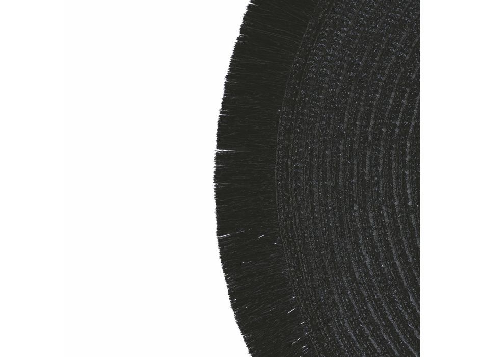 Round Breakfast Placemats in Black Polyester with Fringes 12 Pcs - Saretta Viadurini