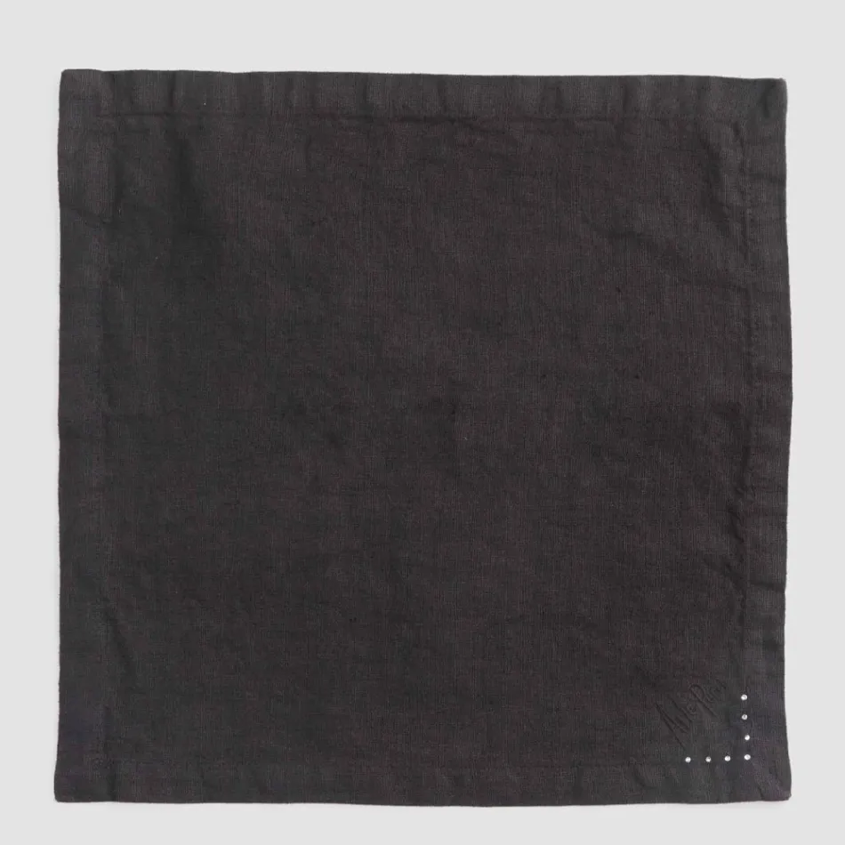 Linen Napkins with Black or Butter Crystals, 6 Pieces Italian Luxury - Prezio Viadurini