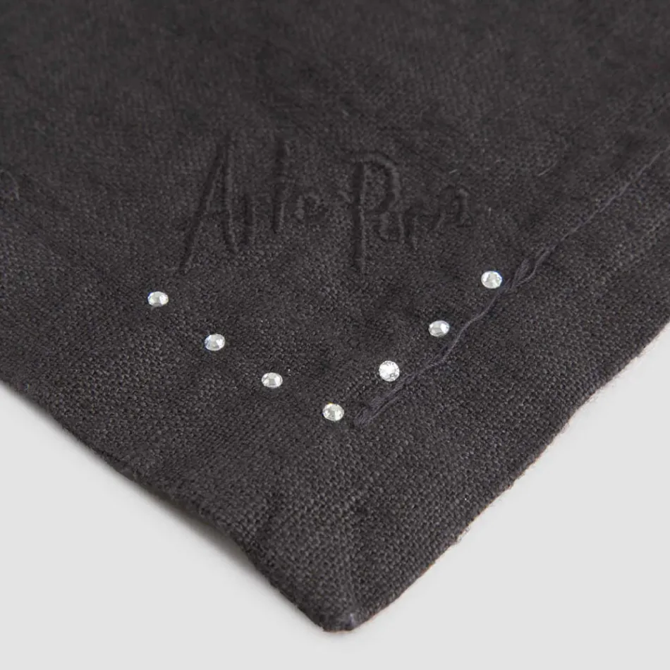 Linen Napkins with Black or Butter Crystals, 6 Pieces Italian Luxury - Prezio Viadurini