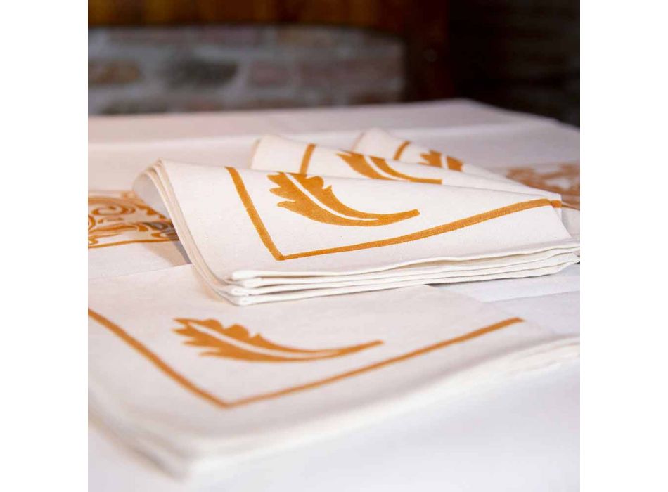 Napkin in Mixed Linen with Hand Print Unique Piece Made in Italy - Brands