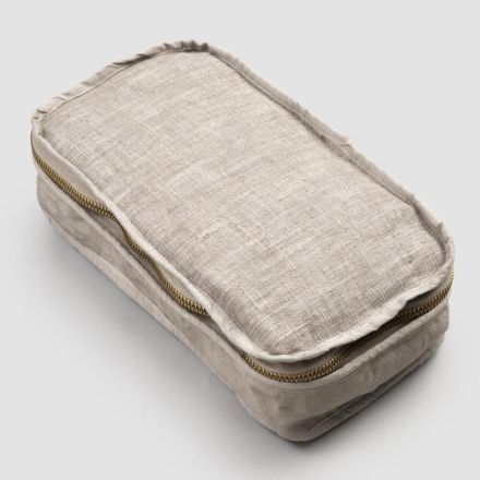 Women's Makeup Bag in Linen and Cotton Chalk or Retro with Zip - Rippel Viadurini