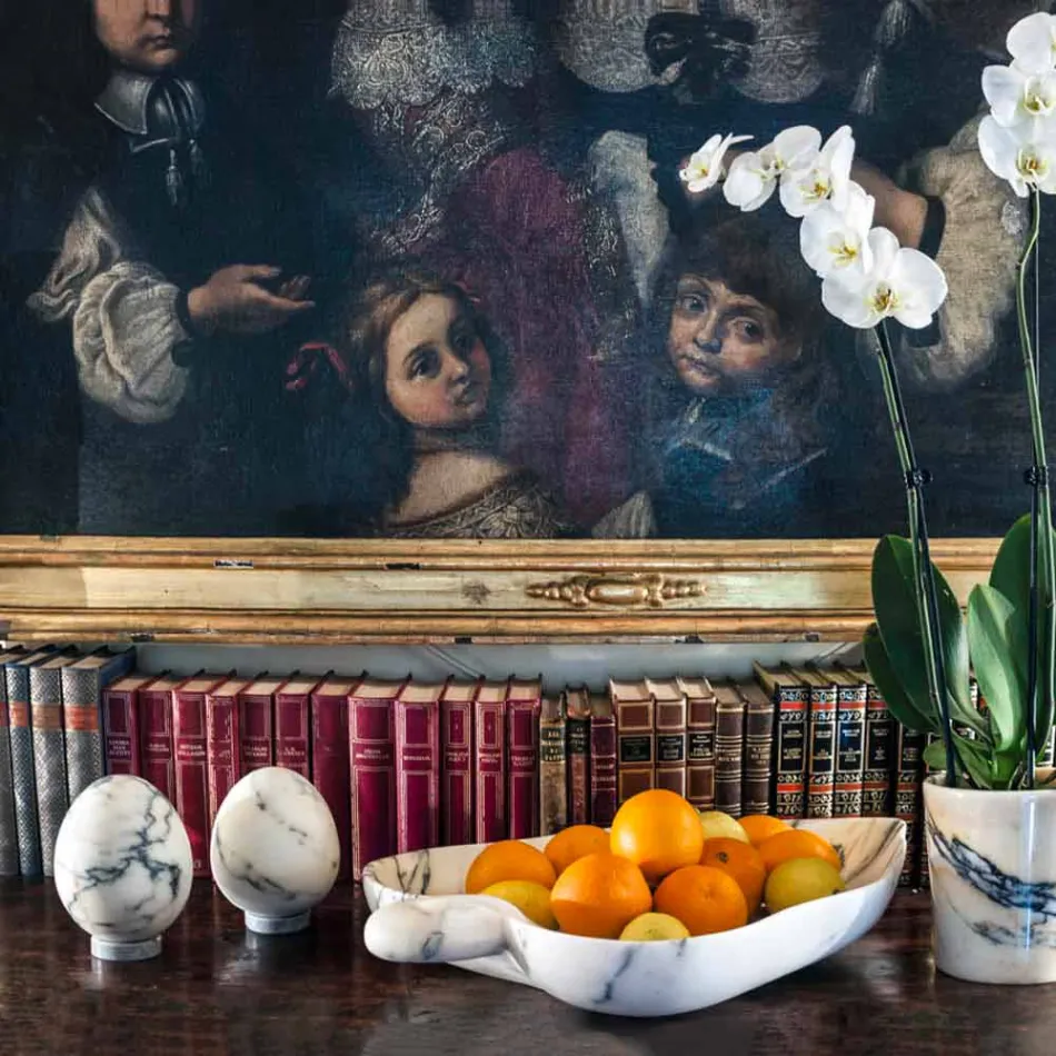 Medium Egg Decor in Paonazzo Marble Elegant Design Made in Italy - Olimo Viadurini