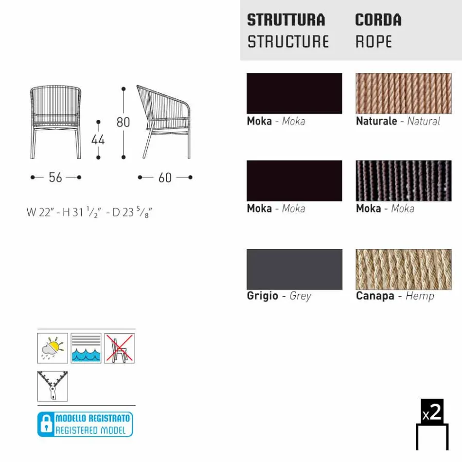 Varaschin Cricket hand-woven outer armchair, 2 pcs Viadurini