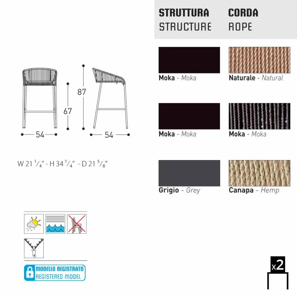 Varaschin Cricket modern aluminum garden stool, 2 pieces Viadurini