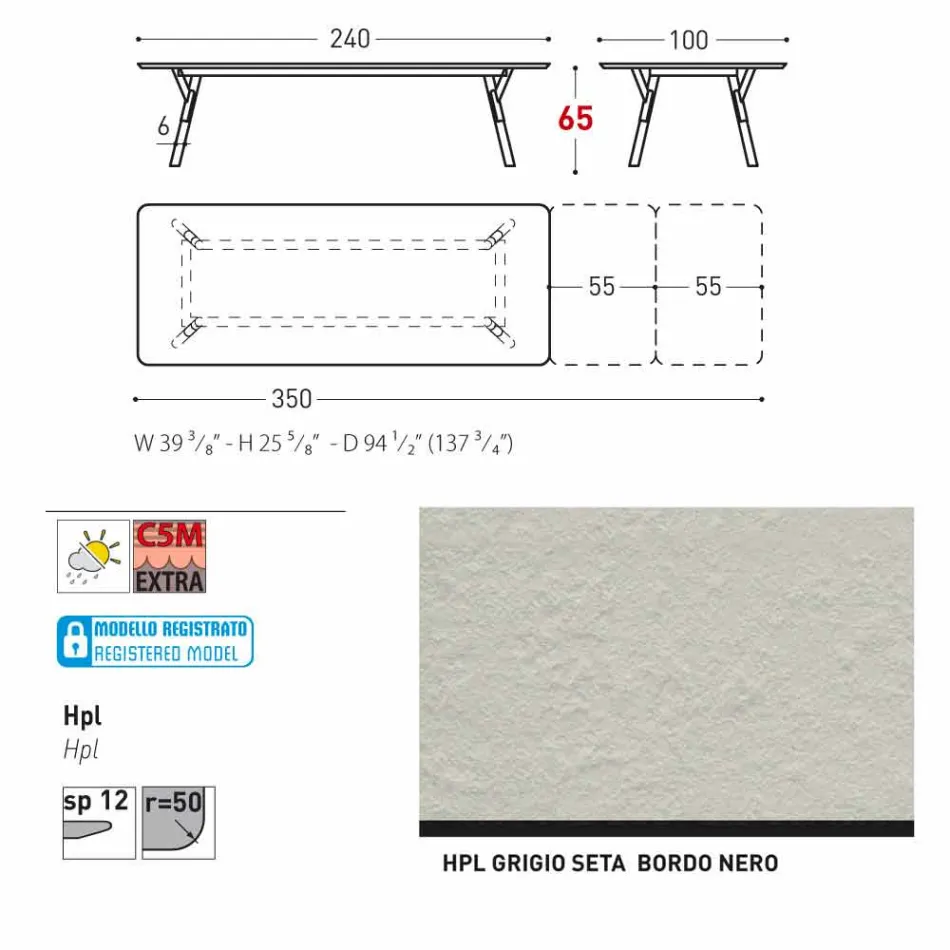 Varaschin Link extending garden table H 65 cm, up to 350 cm Viadurini